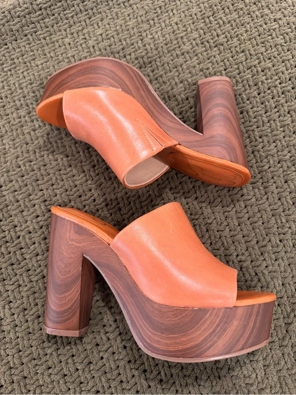 Jessica Simpson Platform Mule Heels with Wood-Effect Block Heel